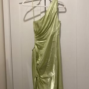 Cinq a Sept one shoulder long silk gown with side opening and hidden side zipper